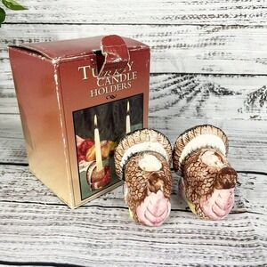 Vintage Turkey Candle Holders Ceramic Thanksgiving Fall Autumn Dinner Room Table
